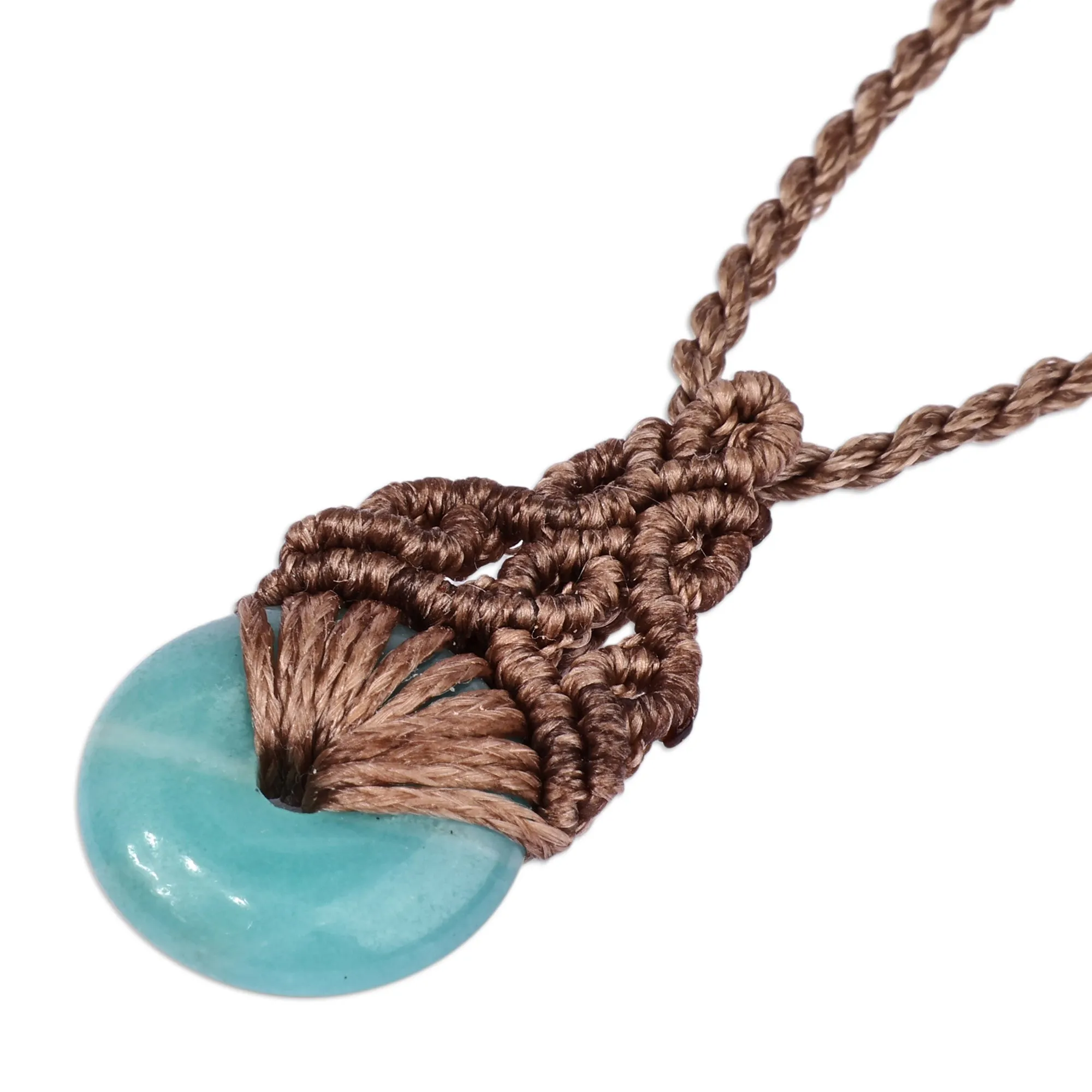 Adjustable Macrame Necklace with Amazonite Pendant - Clear Beauty | NOVICA
