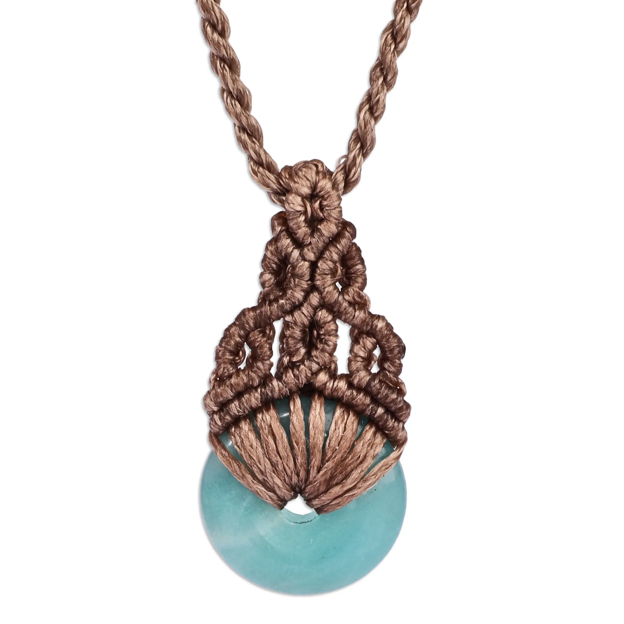 Adjustable Macrame Necklace with Amazonite Pendant - Clear Beauty | NOVICA