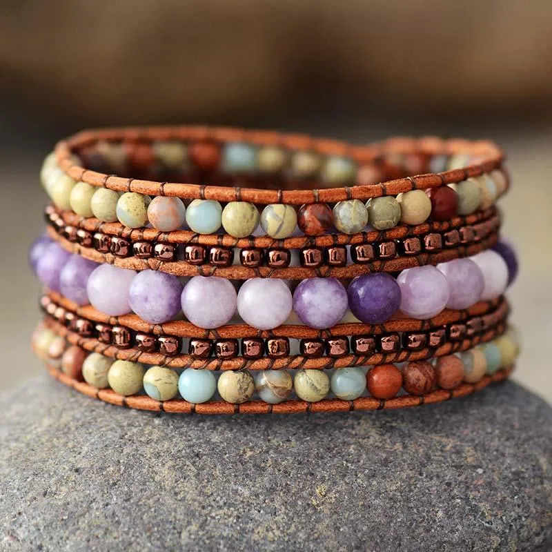 Amethyst and Jasper Cuff Bracelet