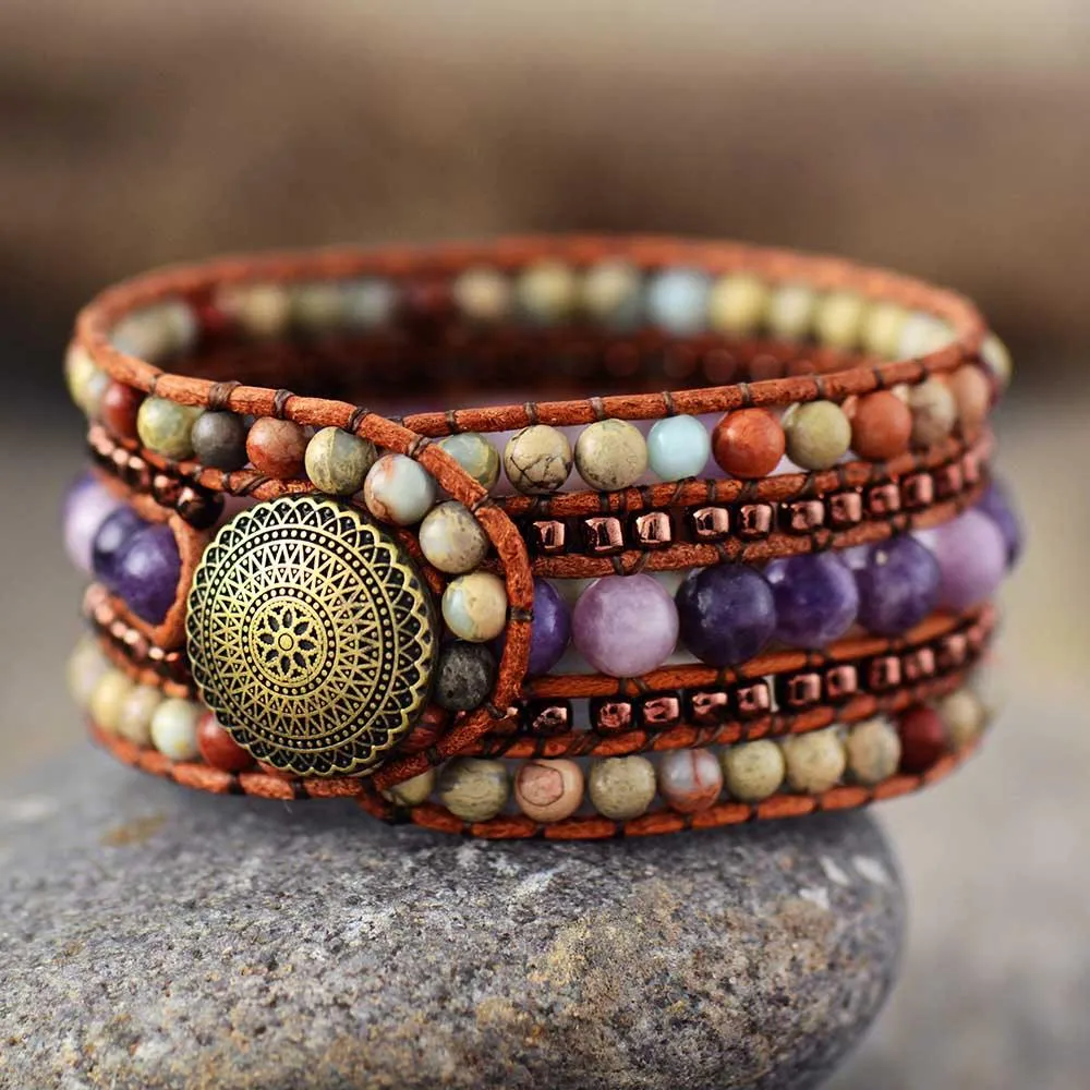 Amethyst and Jasper Cuff Bracelet