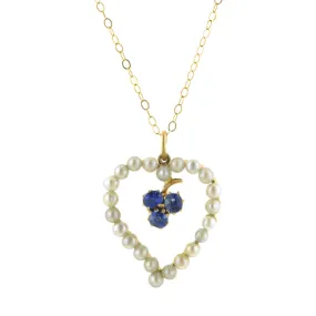 Antique Sapphire & Pearl Heart Pendant