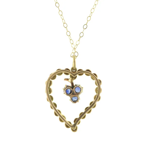 Antique Sapphire & Pearl Heart Pendant