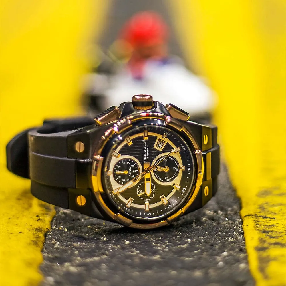 ARIES GOLD KING TWO-TONE STAINLESS STEEL G 7311 BKRG-BKRG HI-TECH BLACK SYNTHETIC STRAP MEN'S WATCH