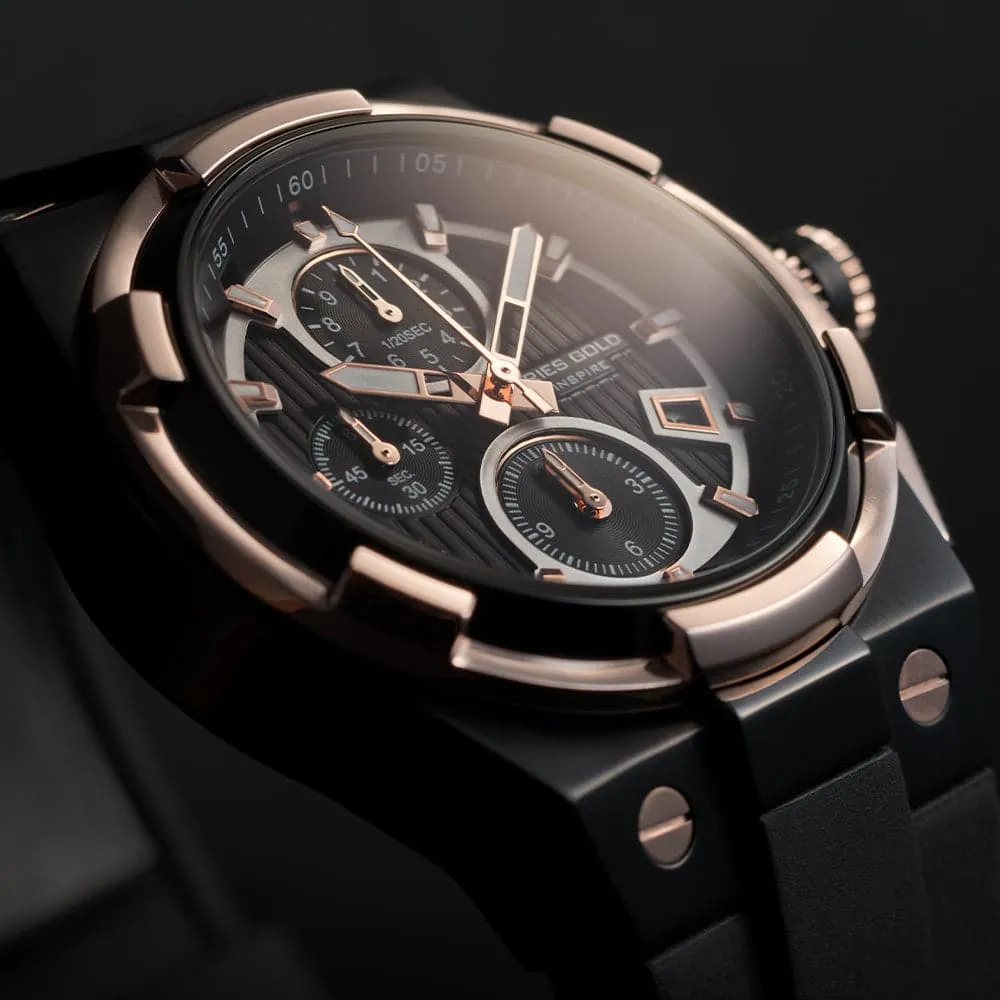 ARIES GOLD KING TWO-TONE STAINLESS STEEL G 7311 BKRG-BKRG HI-TECH BLACK SYNTHETIC STRAP MEN'S WATCH