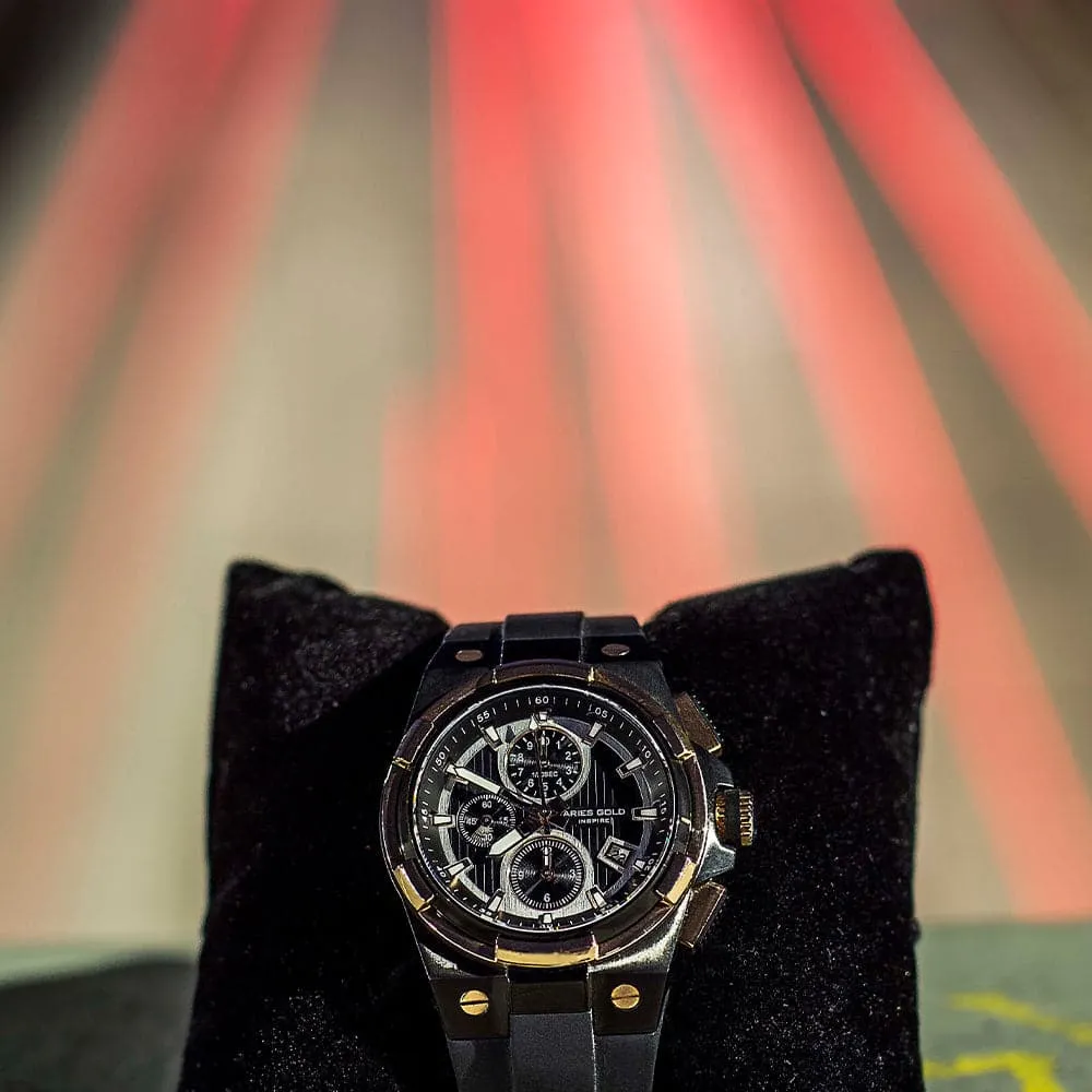 ARIES GOLD KING TWO-TONE STAINLESS STEEL G 7311 BKRG-BKRG HI-TECH BLACK SYNTHETIC STRAP MEN'S WATCH