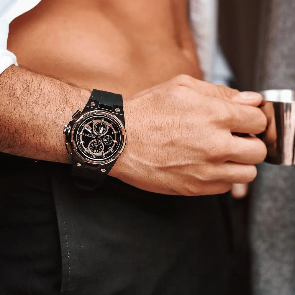 ARIES GOLD KING TWO-TONE STAINLESS STEEL G 7311 BKRG-BKRG HI-TECH BLACK SYNTHETIC STRAP MEN'S WATCH