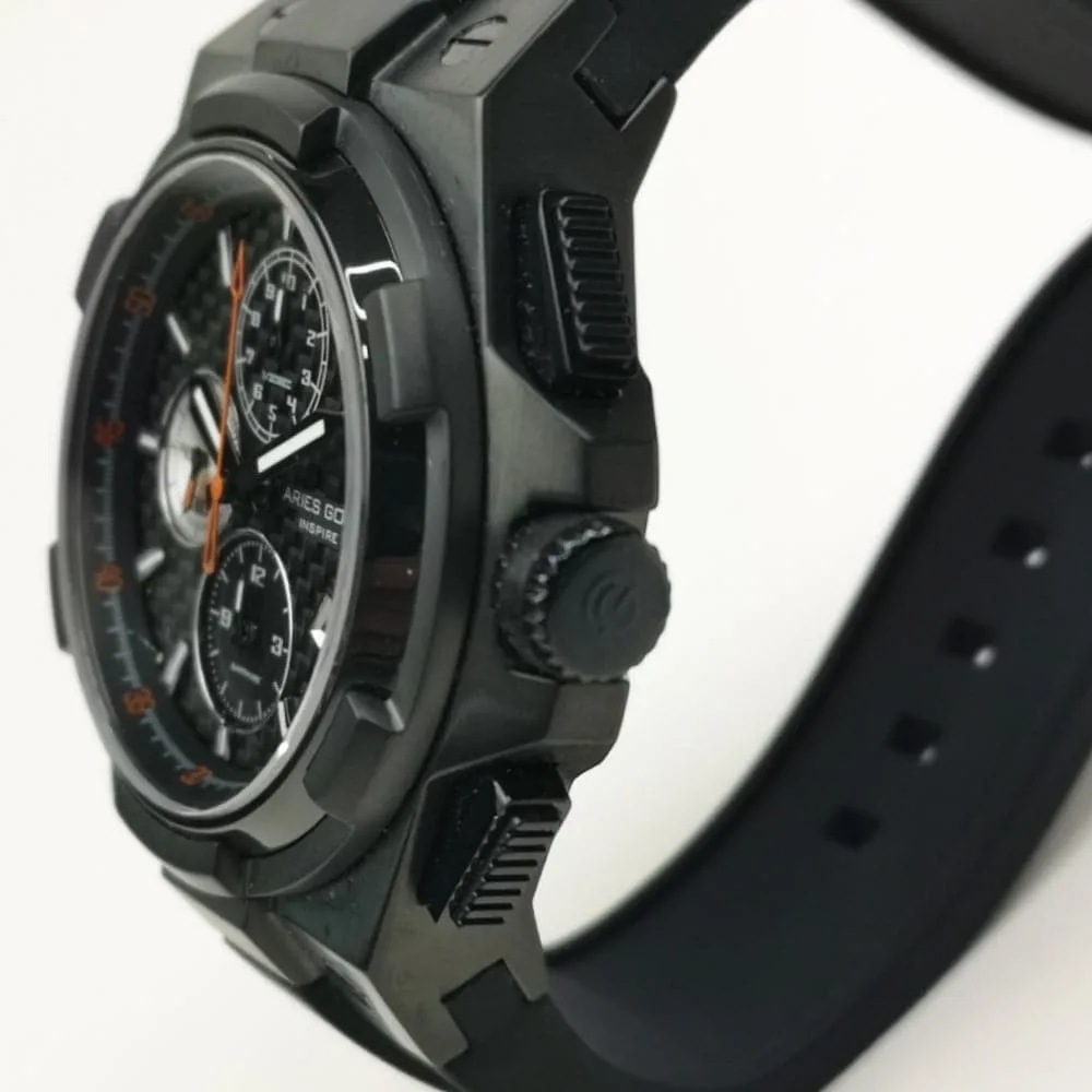 ARIES GOLD MONARCH BLACK STAINLESS STEEL G 7312 BK-BKOR HI-TECH BLACK SYNTHETIC STRAP MEN'S WATCH