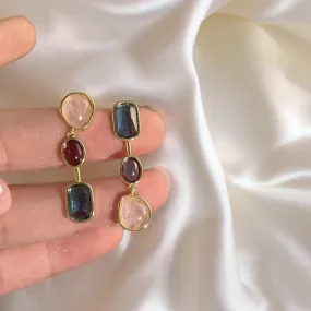 Asymmetric Colorful Gem Earrings