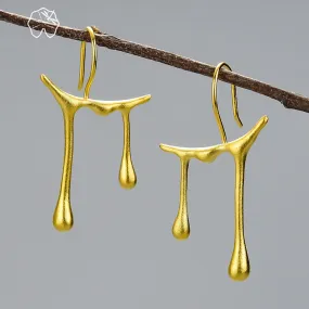 Asymmetric Design Drop Earrings Real 925 Sterling Silver 18K Gold Earrings for Women