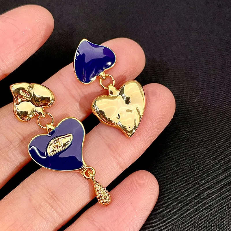 Asymmetric Heart Shaped Evil Eye Earrings