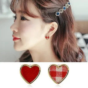 Asymmetric Red Small  Heart Clip on Earrings