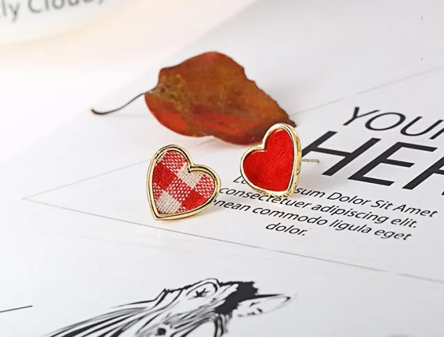 Asymmetric Red Small  Heart Clip on Earrings
