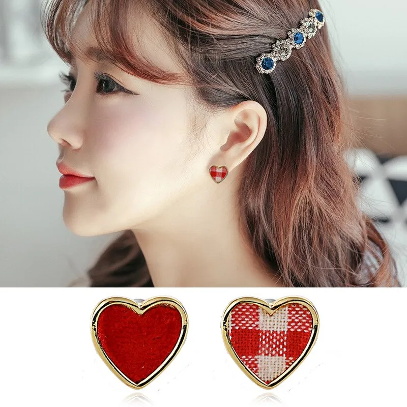 Asymmetric Red Small  Heart Clip on Earrings