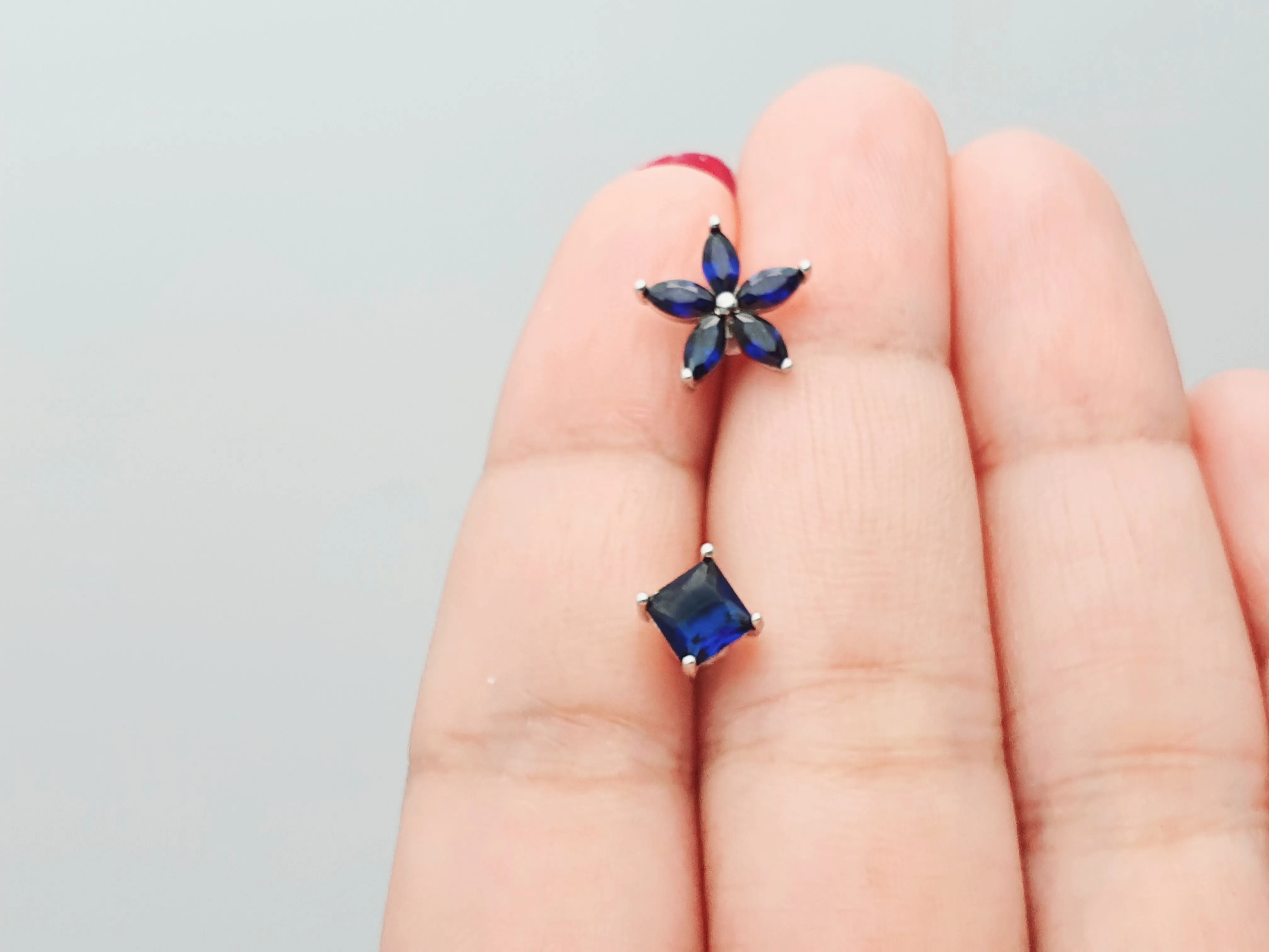 Asymmetrical Blue Crystal Stud Earrings, Sterling Silver