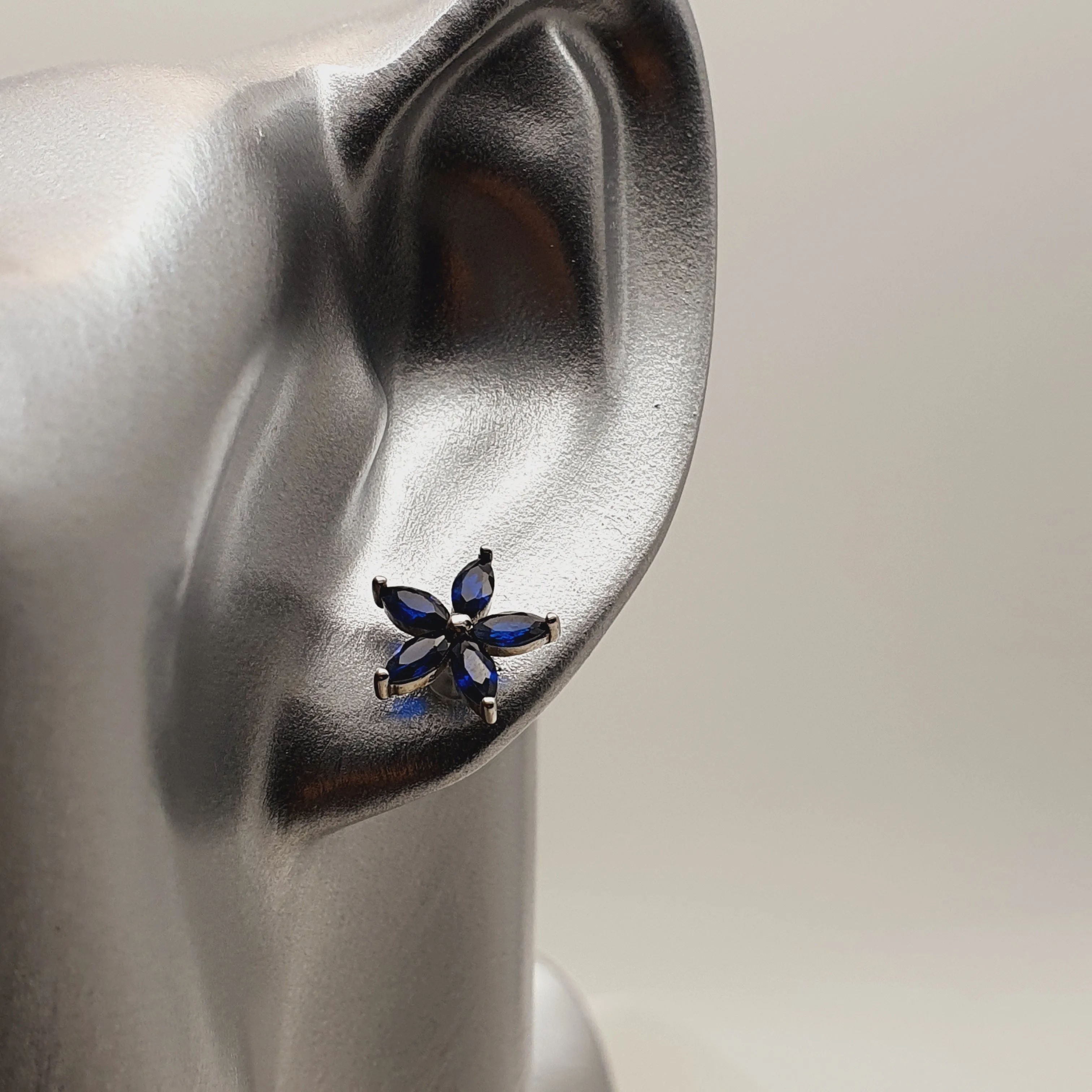 Asymmetrical Blue Crystal Stud Earrings, Sterling Silver