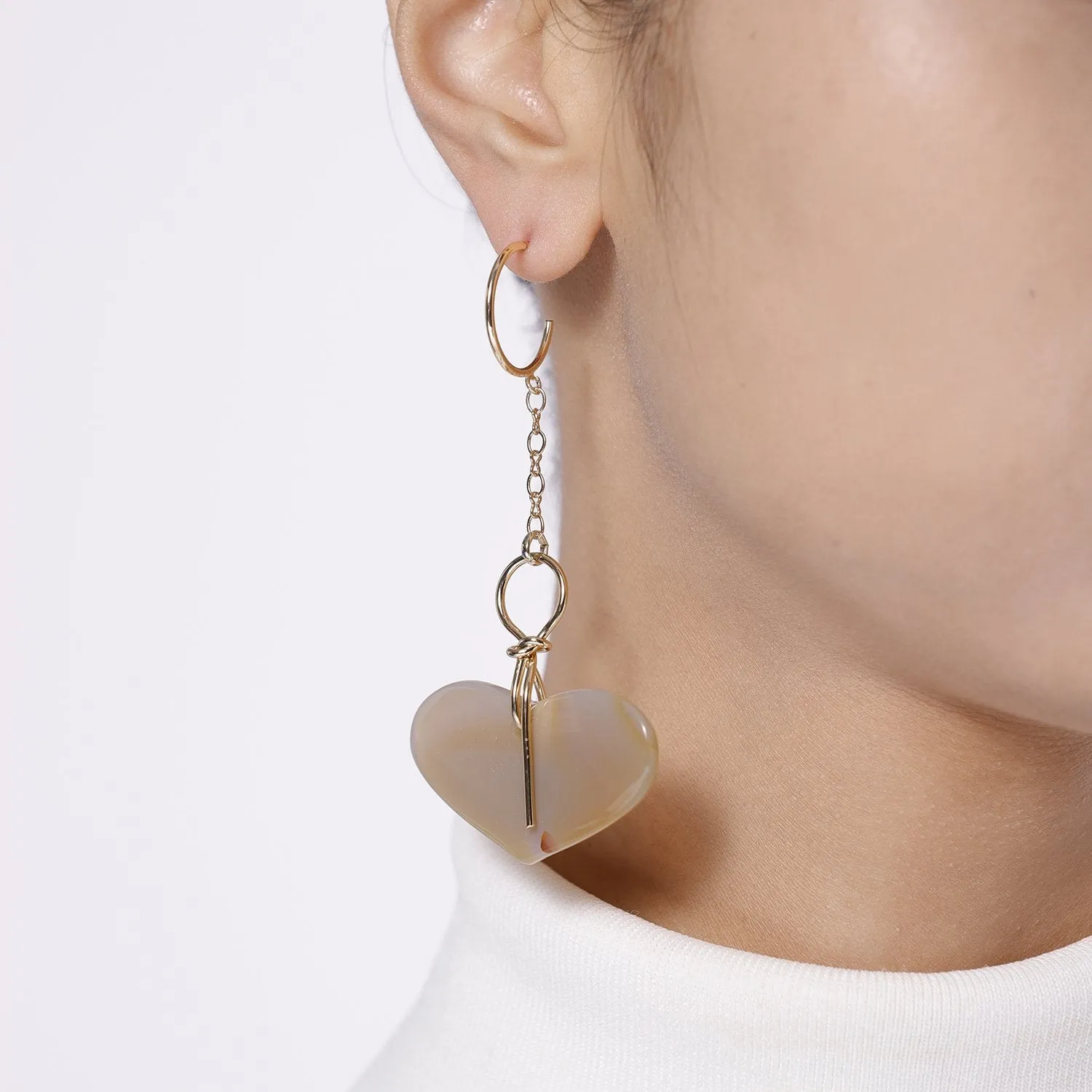 Asymmetrical Heart Agate And Pearl Earrings