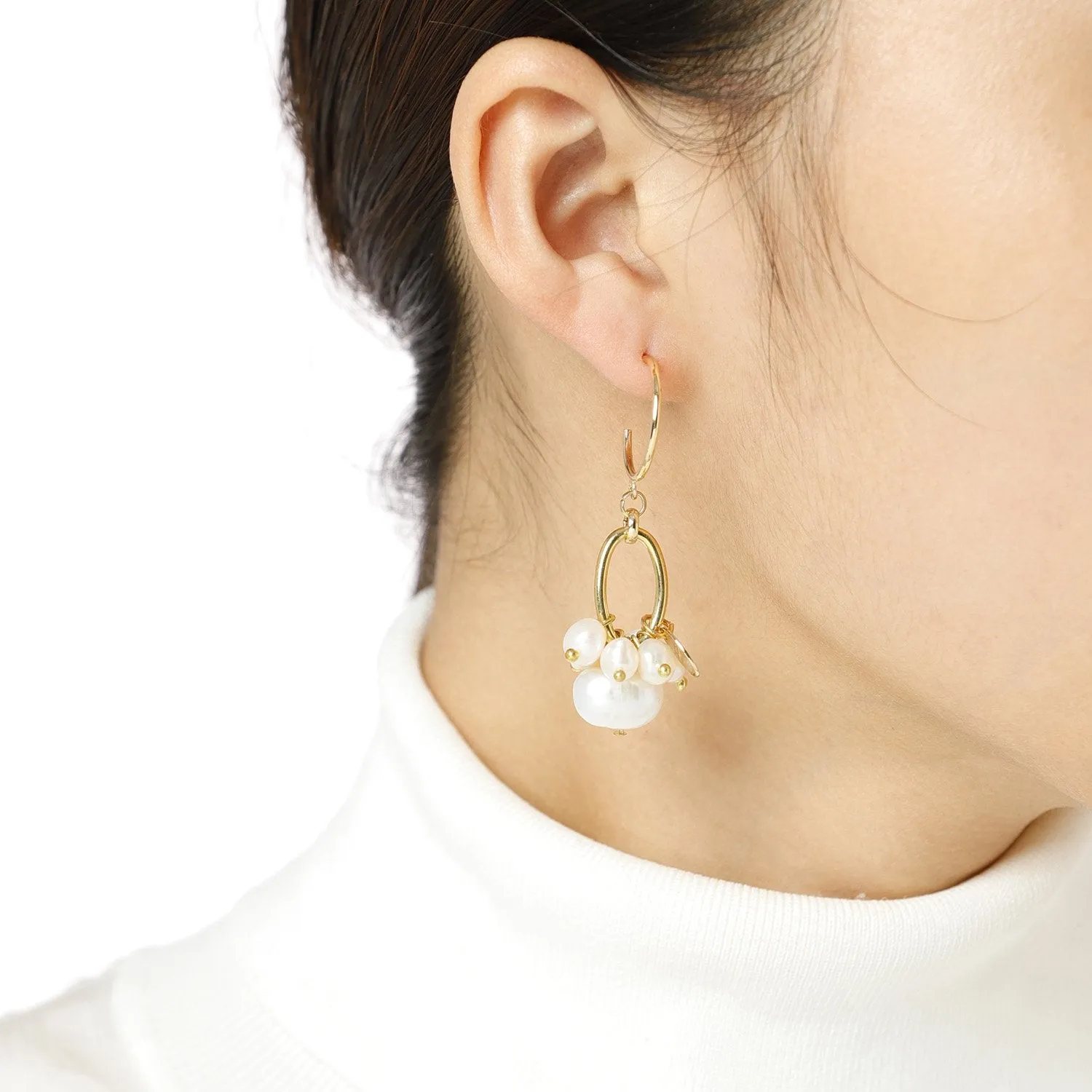 Asymmetrical Heart Agate And Pearl Earrings