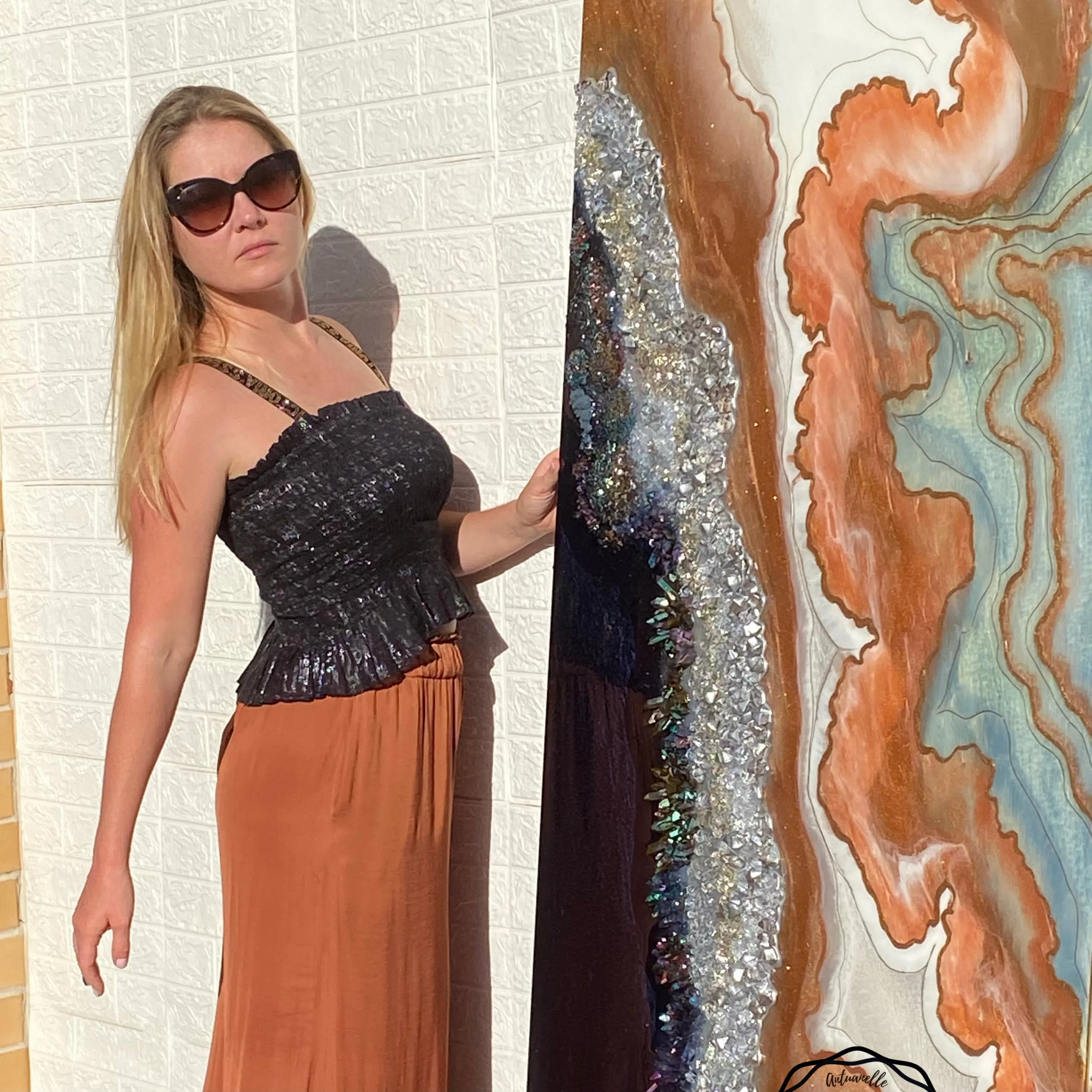 Black and White Crystal Geode 90x240cm. Blue Sapphire.Extra Large Custom Artwork