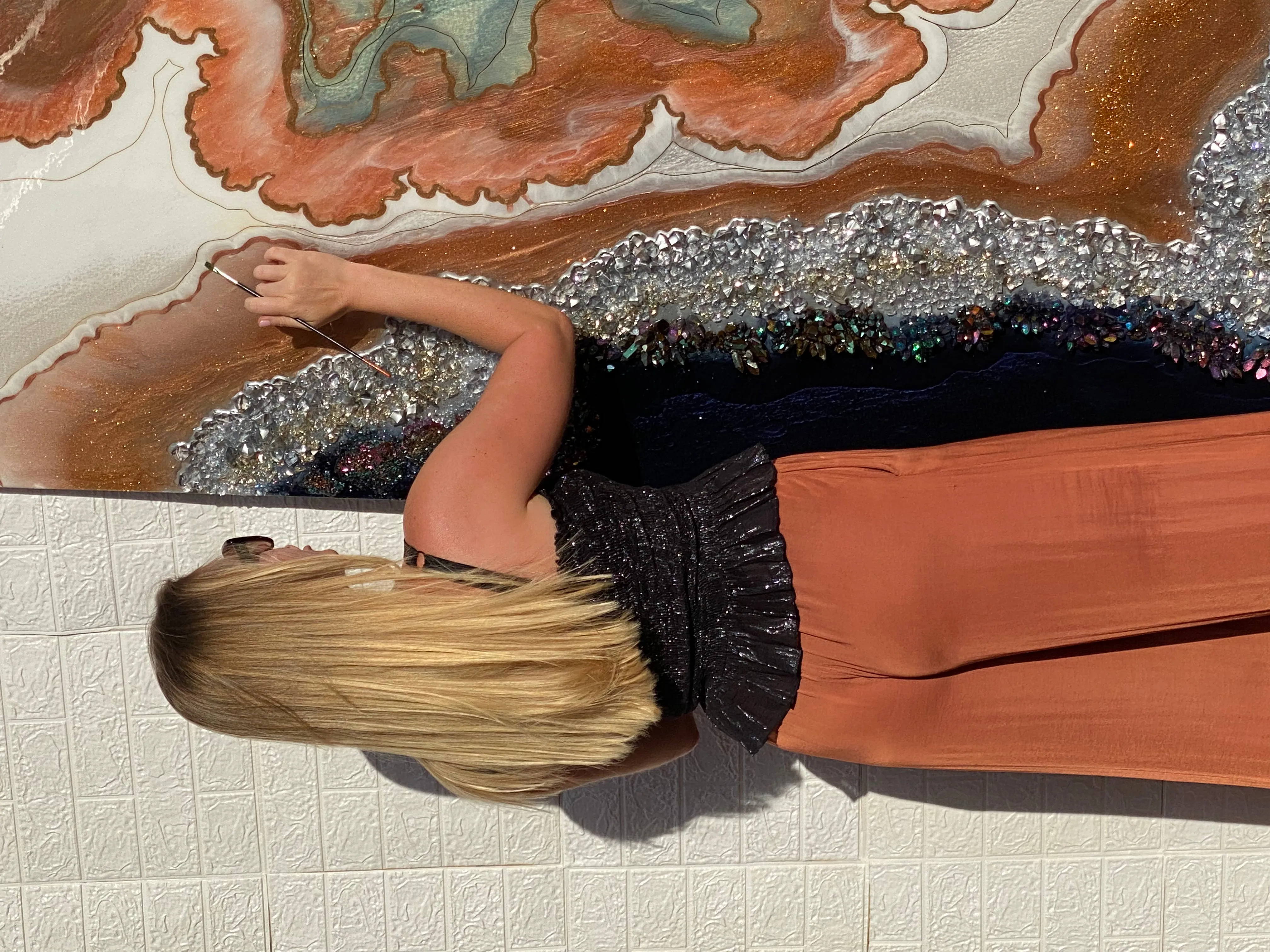 Black and White Crystal Geode 90x240cm. Blue Sapphire.Extra Large Custom Artwork