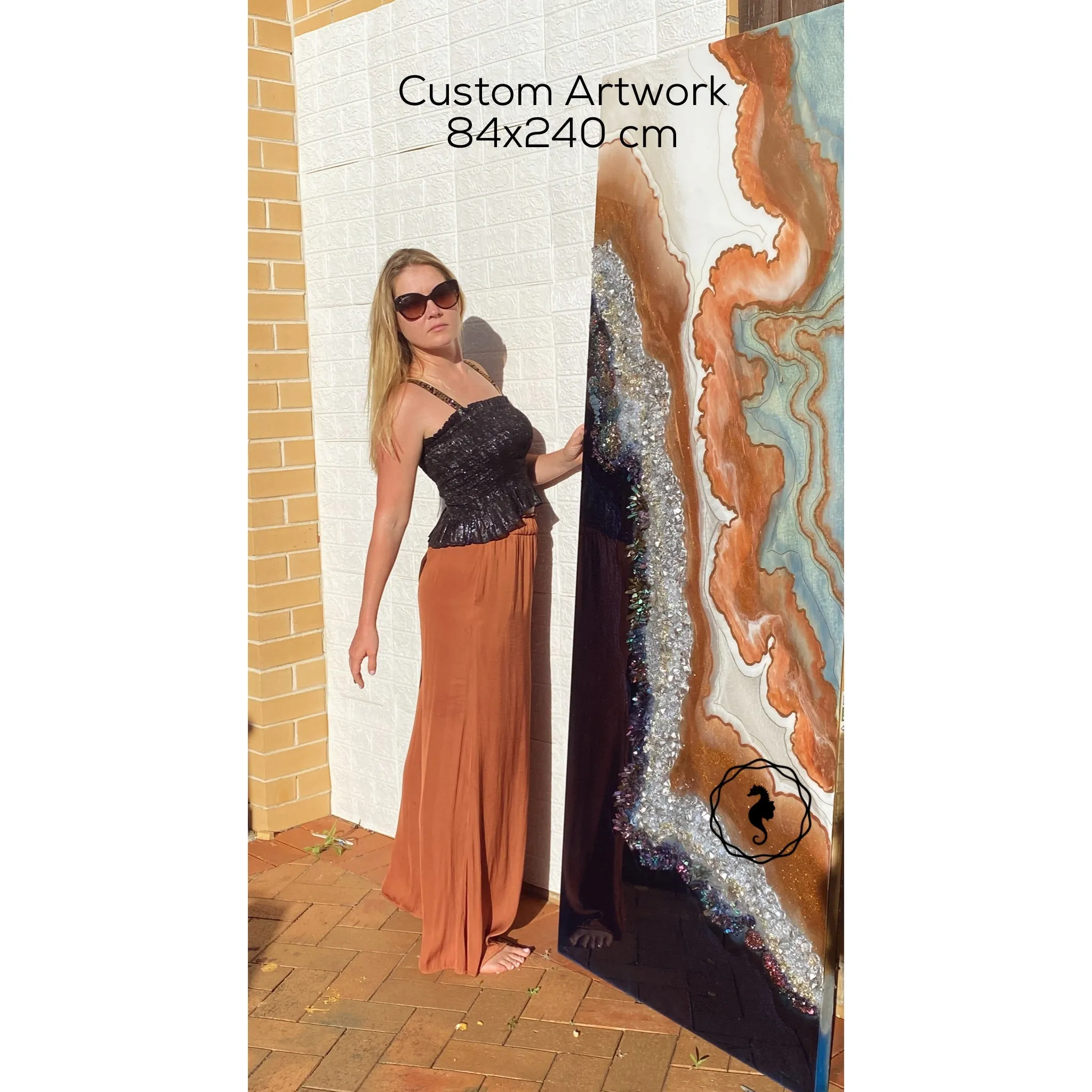 Black and White Crystal Geode 90x240cm. Blue Sapphire.Extra Large Custom Artwork