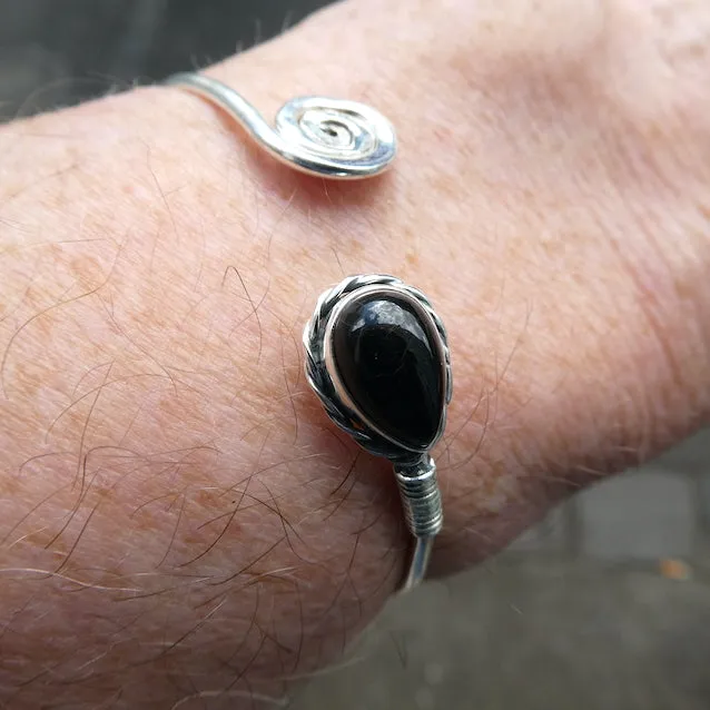 Black Onyx Cuff Bracelet, 925 Silver, ks