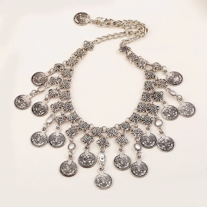 Bohemian Vintage Coins Tassel Statement Necklace