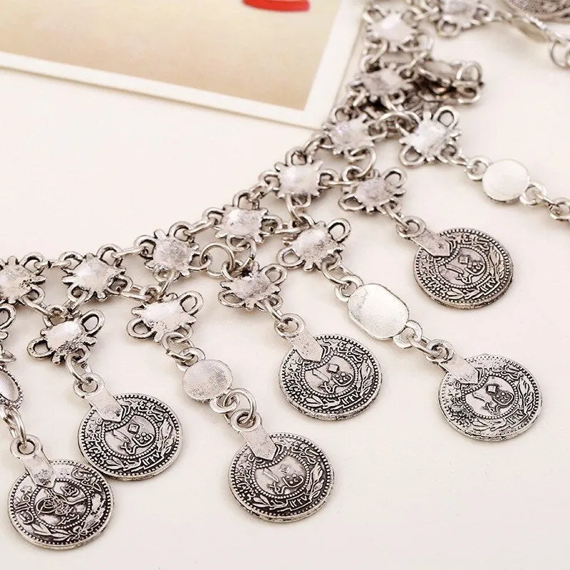 Bohemian Vintage Coins Tassel Statement Necklace