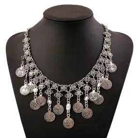 Bohemian Vintage Coins Tassel Statement Necklace