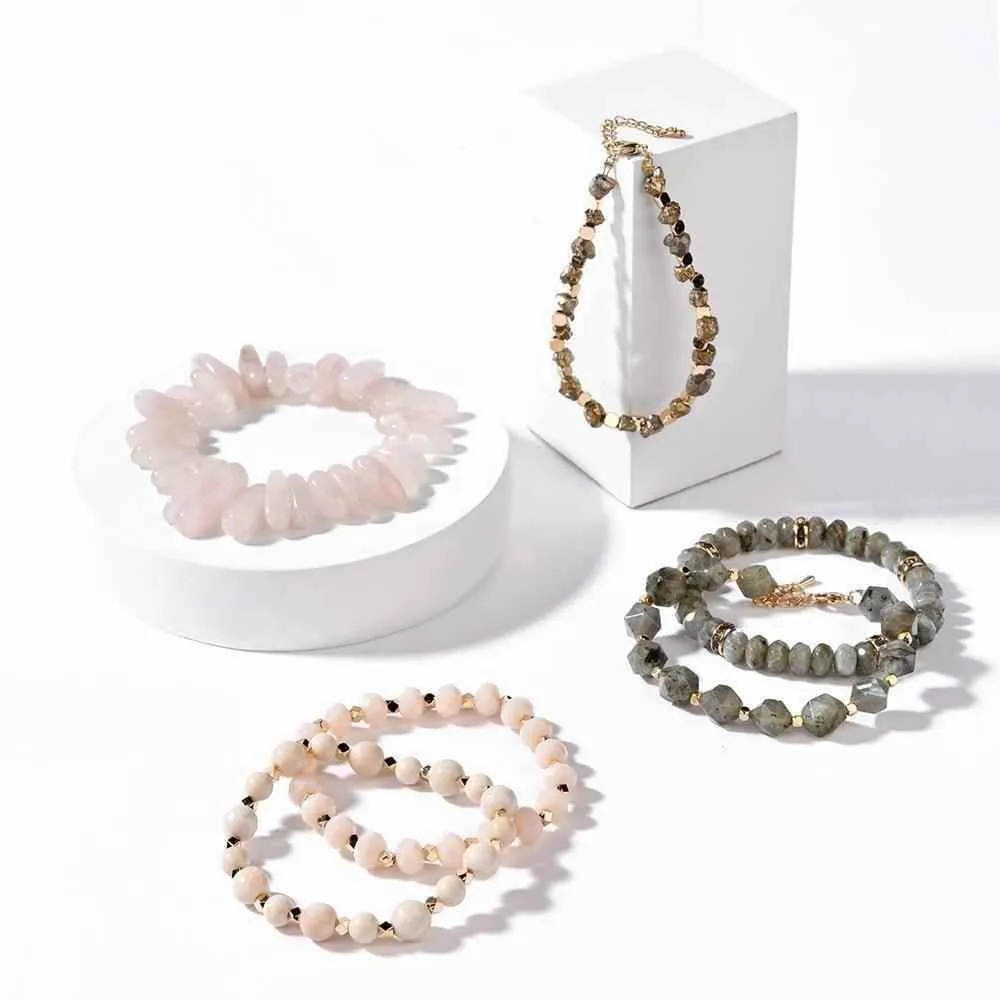 Bracelet Charm Jewelry Set Natural Stone Shell Crystal Golden Leaf Druzy Bangle