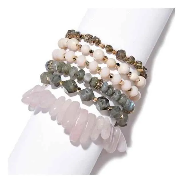 Bracelet Charm Jewelry Set Natural Stone Shell Crystal Golden Leaf Druzy Bangle