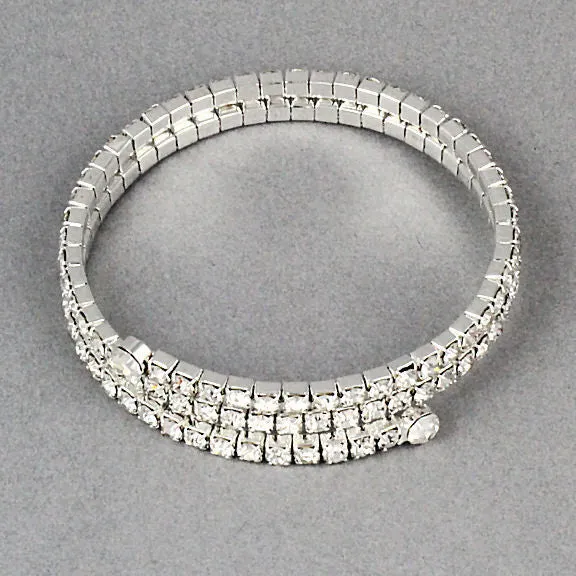 Brianna: 2 Row Wrap Around Swarovski Crystal Flex Cuff Bangle Bracelet