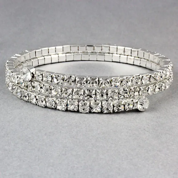 Brianna: 2 Row Wrap Around Swarovski Crystal Flex Cuff Bangle Bracelet