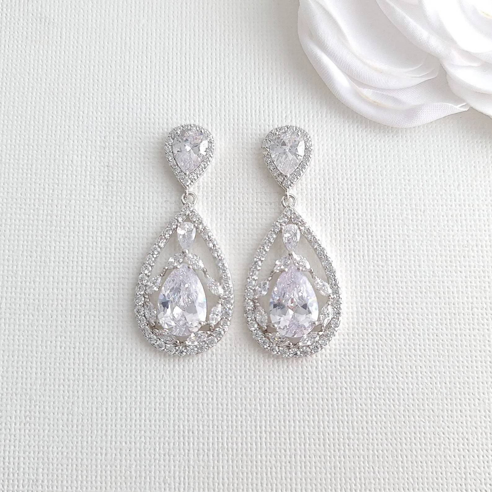 Bridal Drop Earrings-Esther