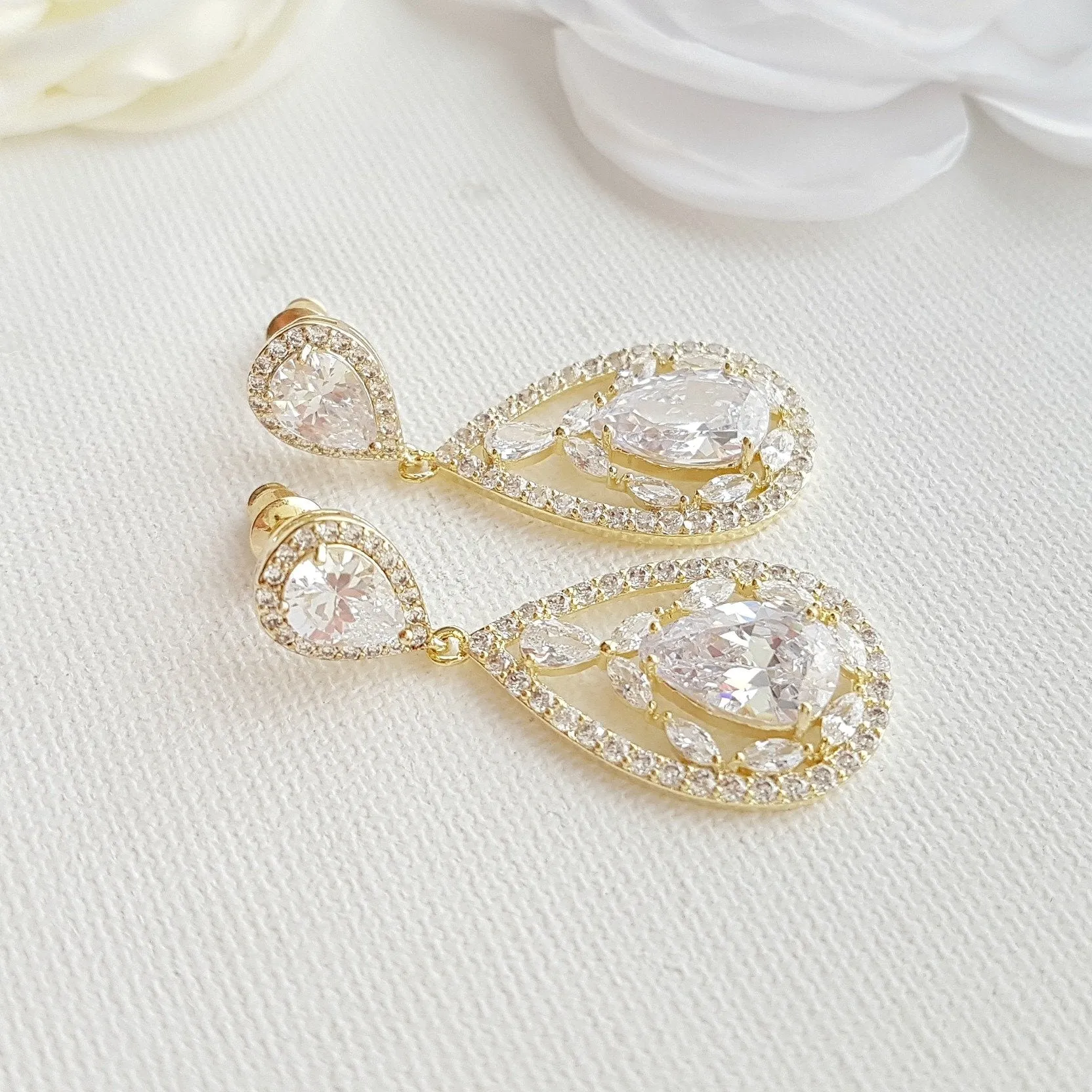 Bridal Drop Earrings-Esther