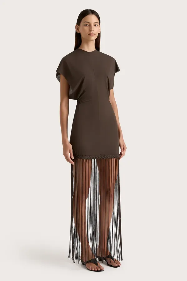 Brita Fringe Dress Chocolate Brown