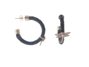 Brown Leather Dragonfly Hoop Earrings dipped in Rose Gold