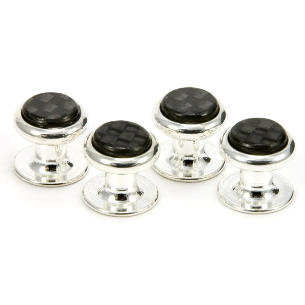 Carbon Fiber Silver Tuxedo Shirt Stud Set