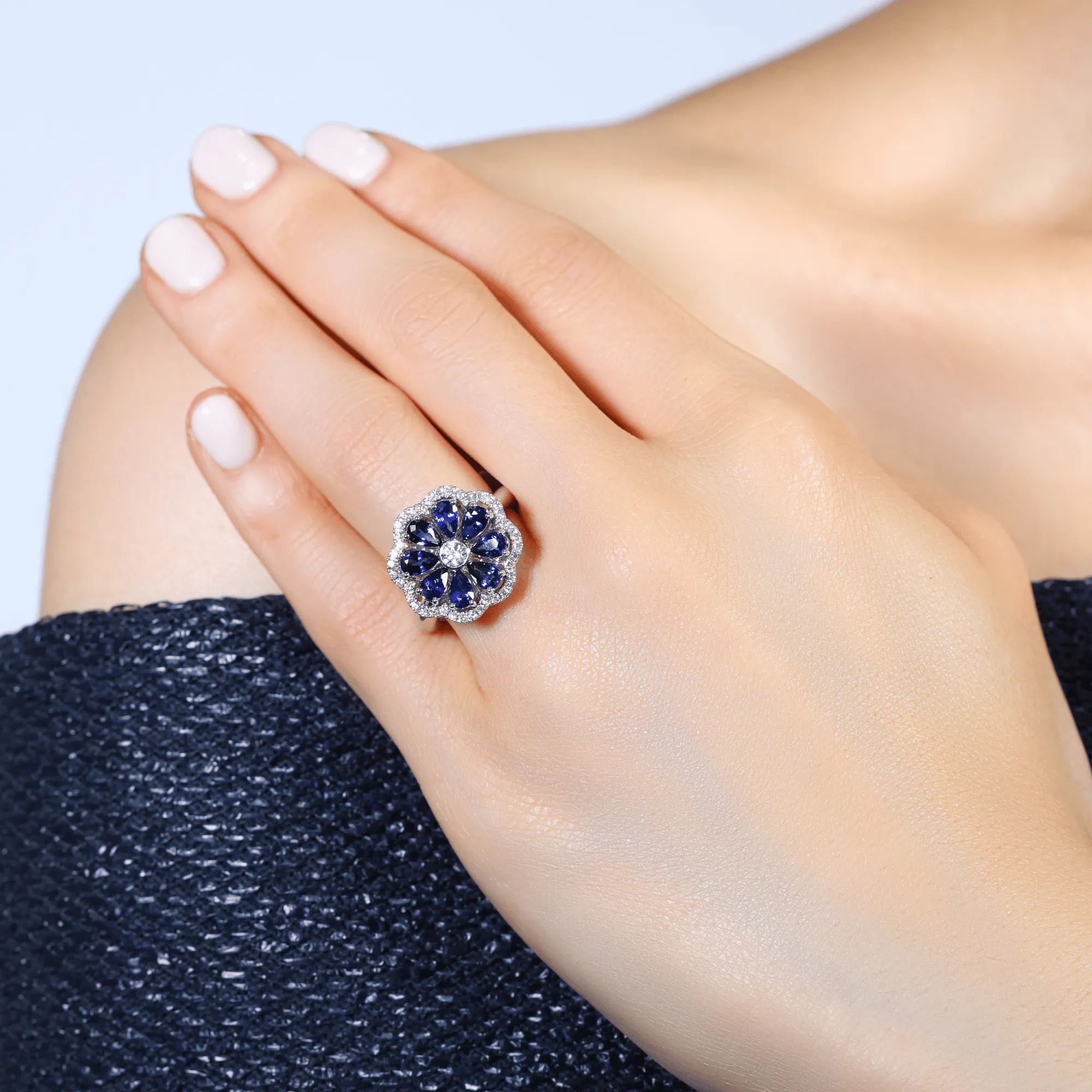 Ceylonese Royal Blue Sapphire & Diamond Dress Ring