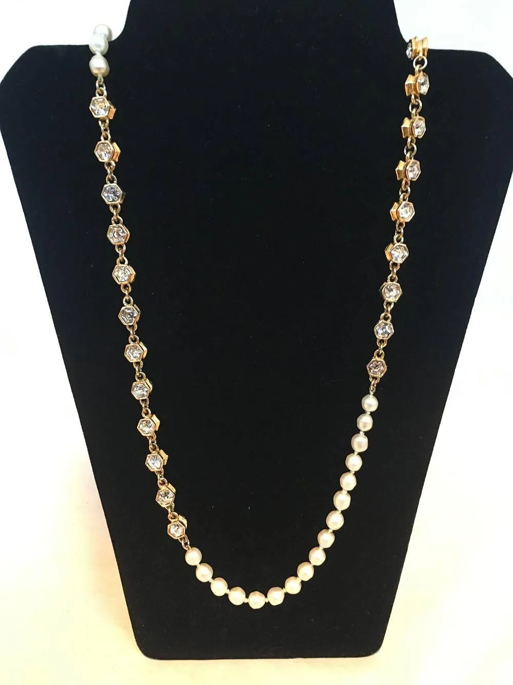 CHANEL Vintage Pearl and Crystal Beaded Necklace