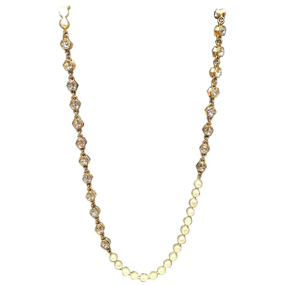 CHANEL Vintage Pearl and Crystal Beaded Necklace