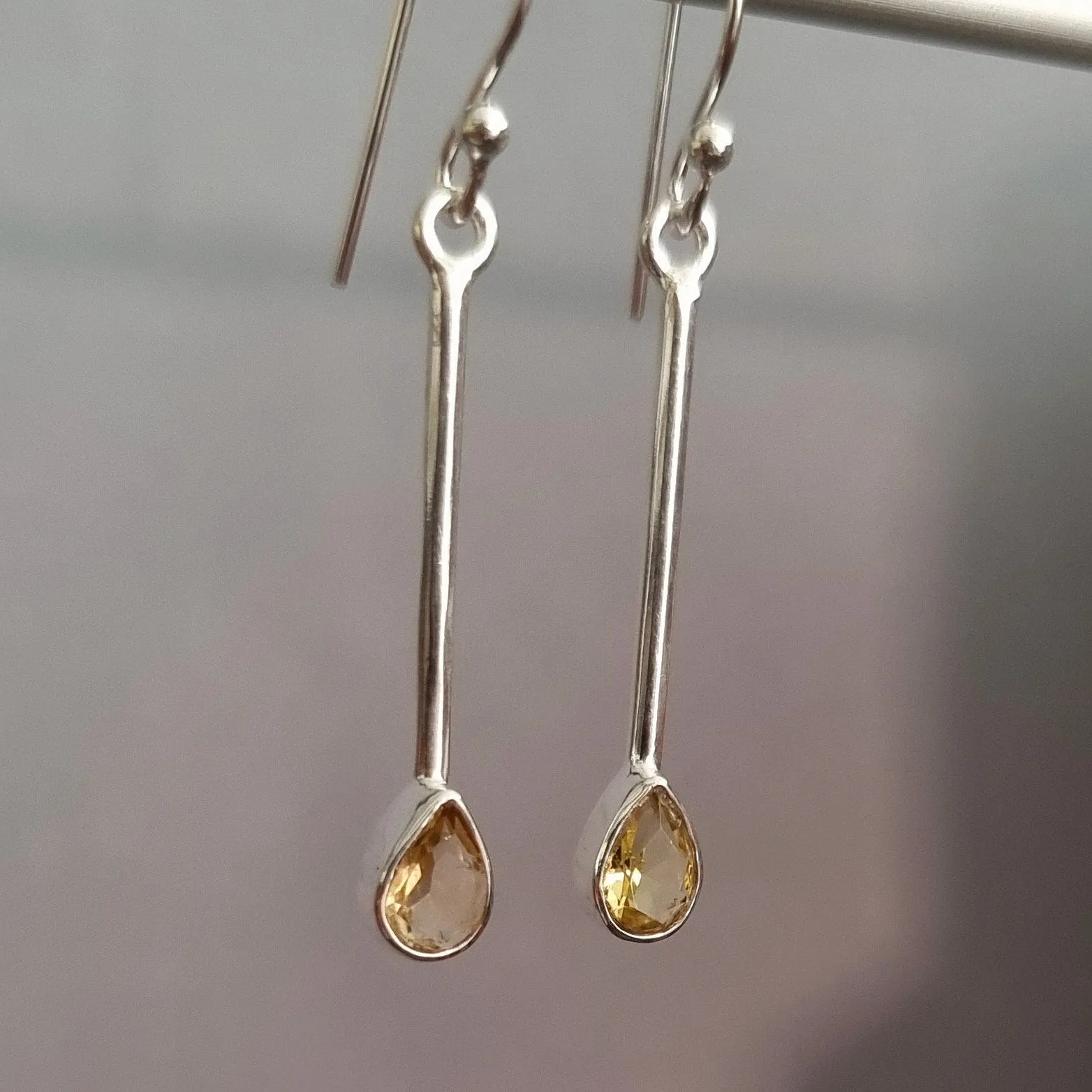 Citrine Teardrop Long 925 Silver Earrings, E15CIT