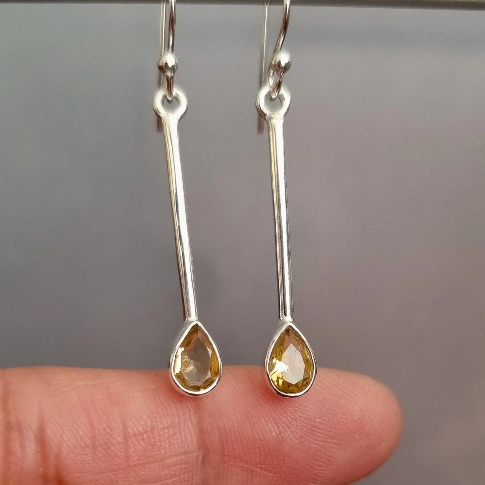 Citrine Teardrop Long 925 Silver Earrings, E15CIT
