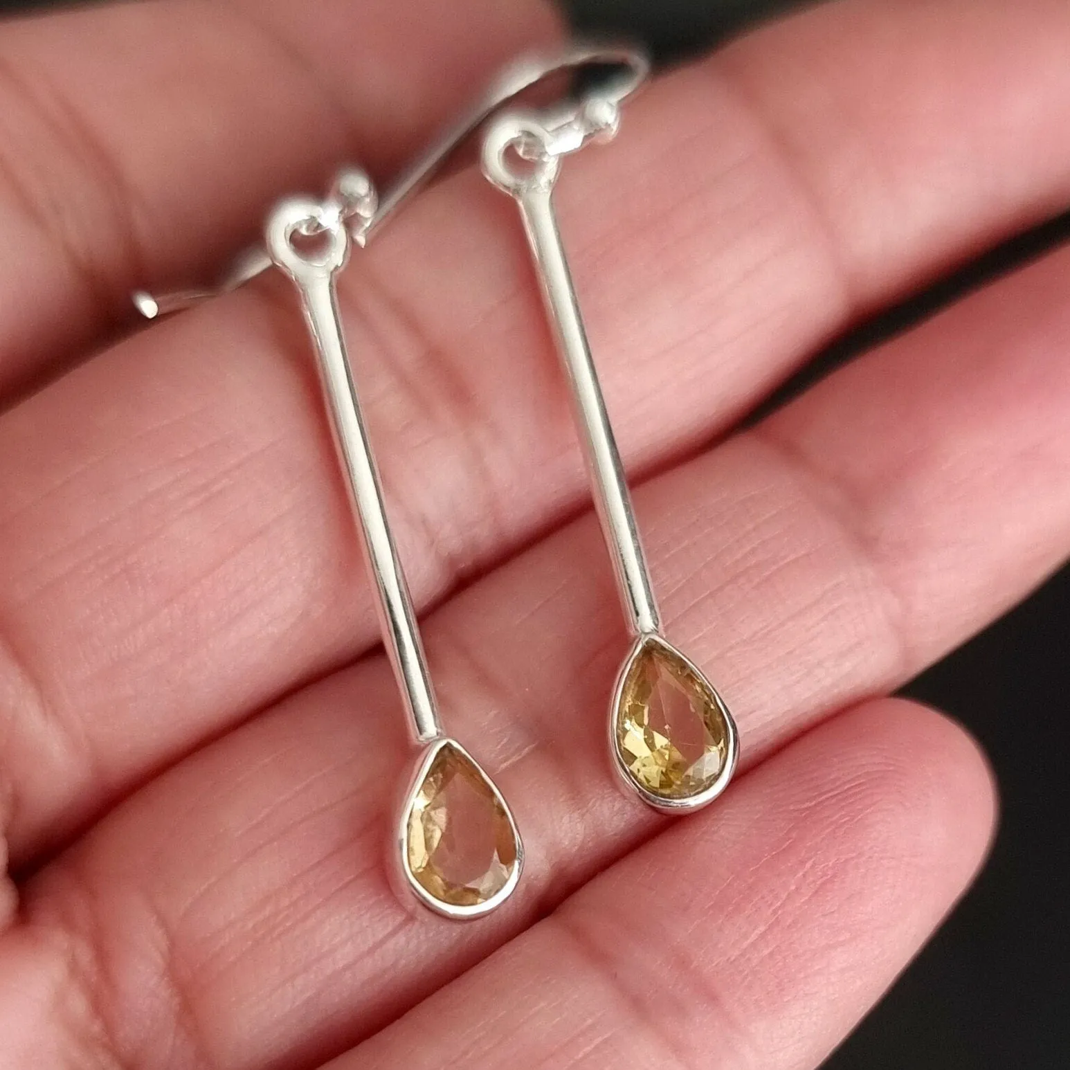 Citrine Teardrop Long 925 Silver Earrings, E15CIT