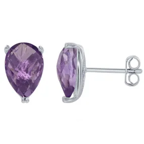 Classic Women's Earrings - Sterling Silver Teardrop Amethyst Gemstone | D-5658