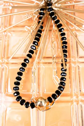 Classy Faceted Black Bead Goldtone Double Necklace Set
