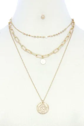 Coin Pendant Oval Link Layered Necklace