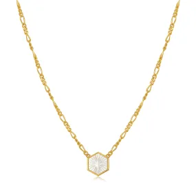 Compass Emblem Gold Figaro Chain Necklace