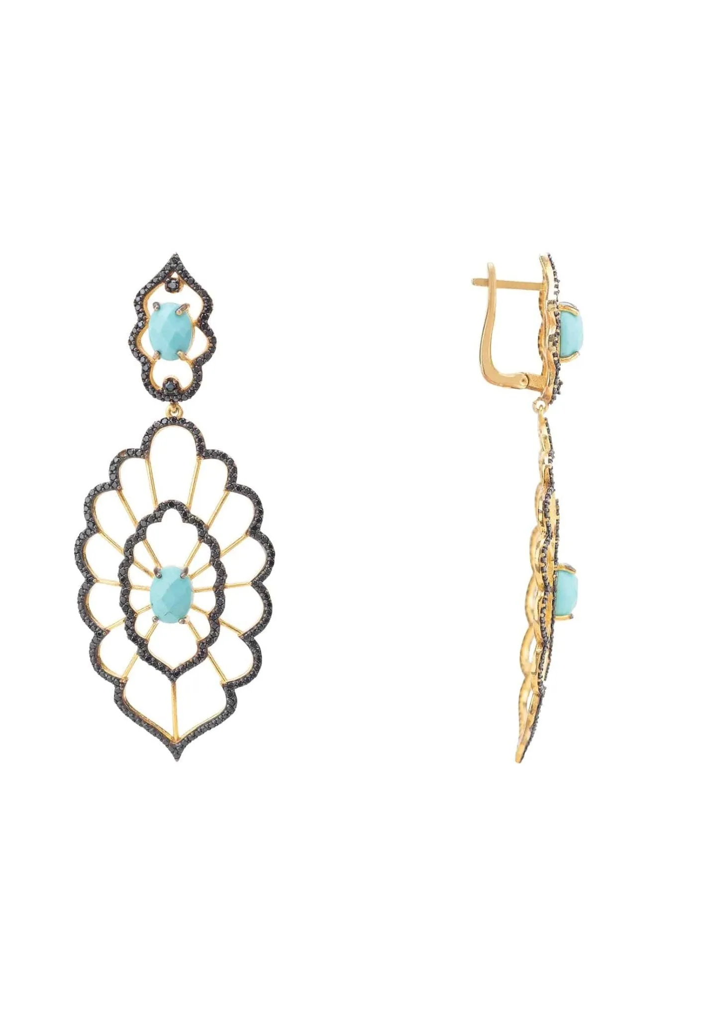Countessa Earrings Black Turquoise Gold