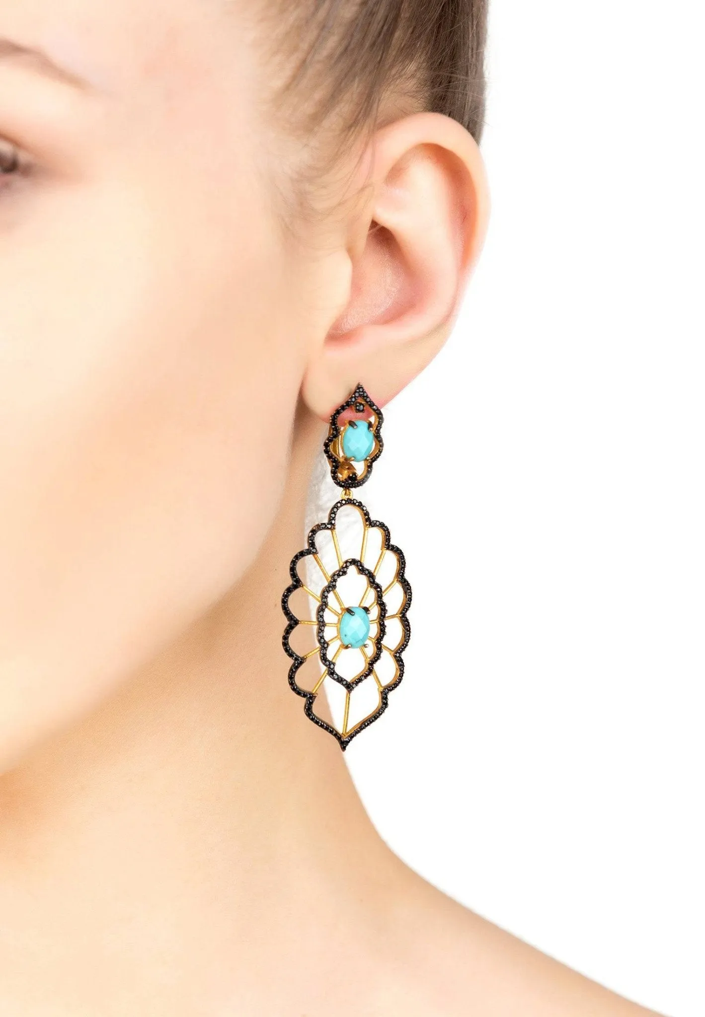 Countessa Earrings Black Turquoise Gold