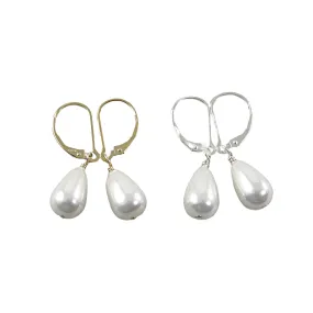 Dainty Classic White Teardrop Pearl Earrings, Gold and Silver Small Teardrop Pearl Earrings
